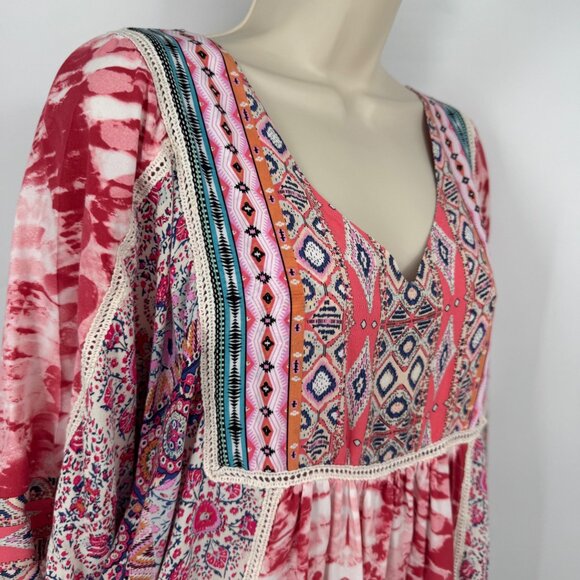Sundance Everyday Dream Patchwor k Boho Long Sleeve Oversized Short Dress Woman' - Picture 7 of 12